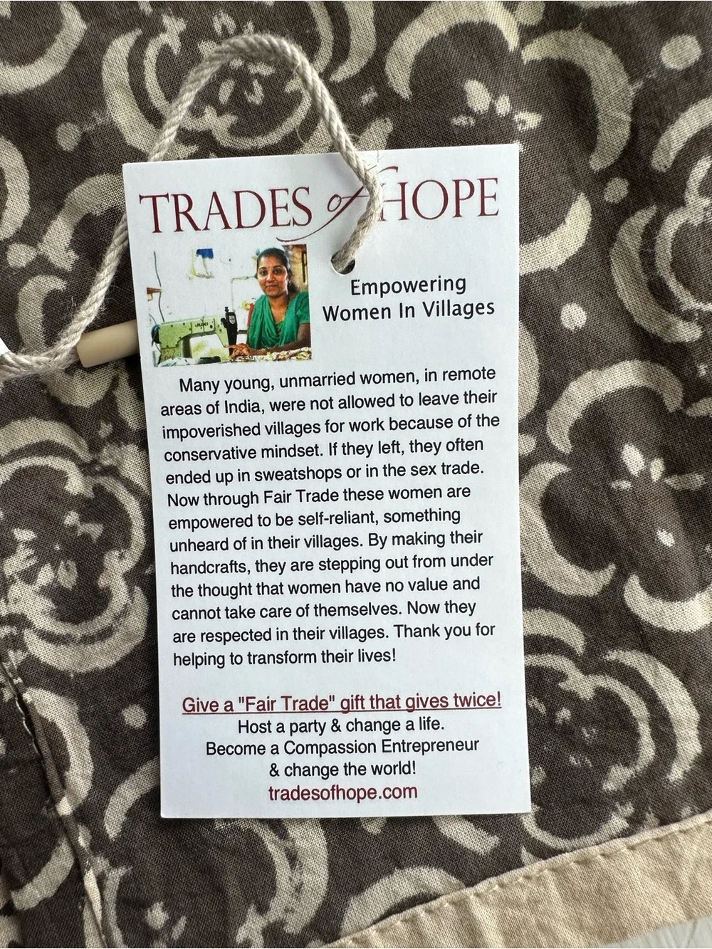NWT Trades of Hope Fair Trade 100% Cotton Block Print Scarf Wrap Boho India